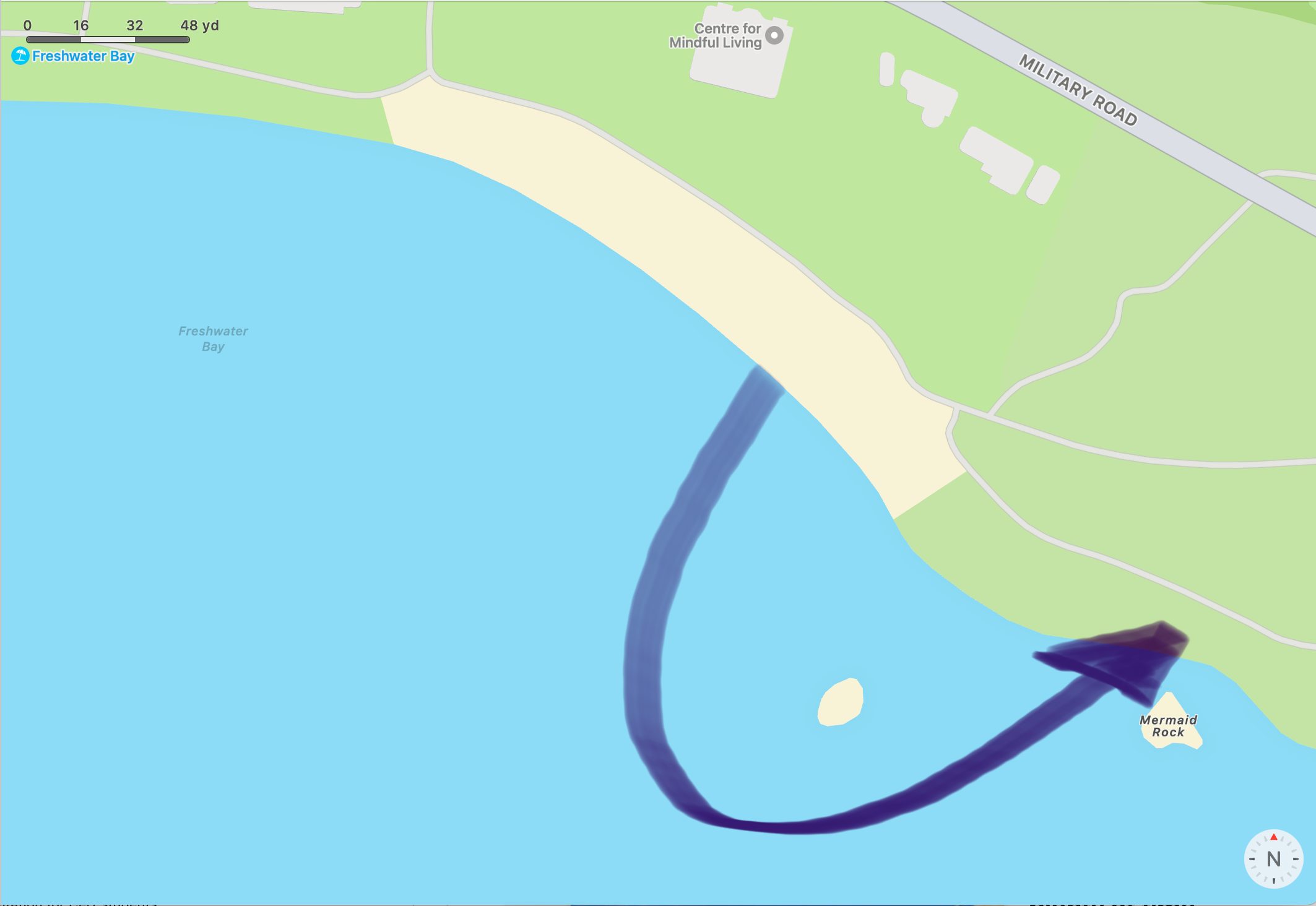 Freshwater Bay Mermaid Rock Cave Swim Route Plan